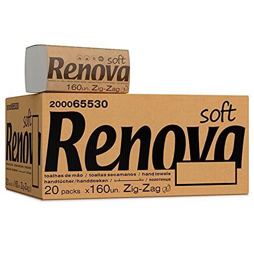Renova Toallas Secamanos Zig-Zag | 20 Paquetes de 160 Unidades | 3.200 unidades | Papel Blanco 2 Capas