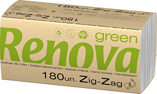 Renova Toallas Secamanos Zig-Zag Renovagreen | 30 Paquetes de 180 Unidades | 5.400 Toallas | Papel Reciclado 2 Capas | Certificado FSC® y Ecolabel