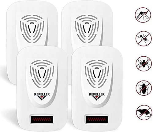 Repelente por ultrasonidos para ratones, ratones, mosquitos, insectos, arañas, cucarachas, hormigas antimosquitos ultrasónicos, 4 unidades
