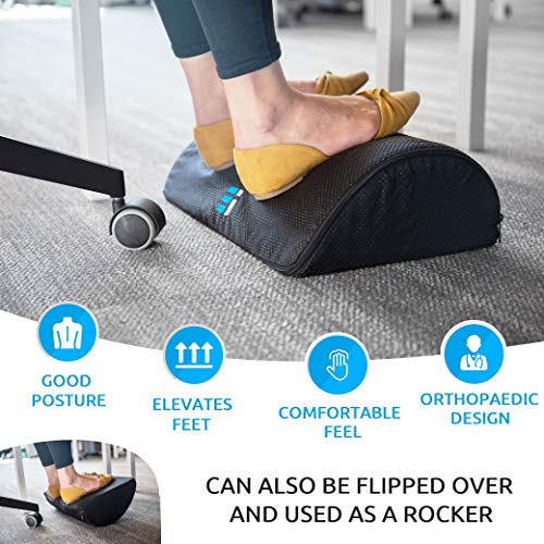 Reposapiés de oficina debajo del escritorio: cojín ergonómico con diseño de medio cilindro en ángulo para un espacio óptimo de las piernas: taburete compacto y de apoyo, color negro, grande