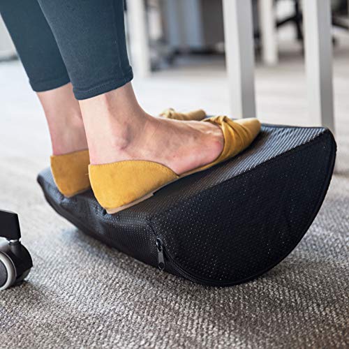 Reposapiés de oficina debajo del escritorio: cojín ergonómico con diseño de medio cilindro en ángulo para un espacio óptimo de las piernas: taburete compacto y de apoyo, color negro, grande