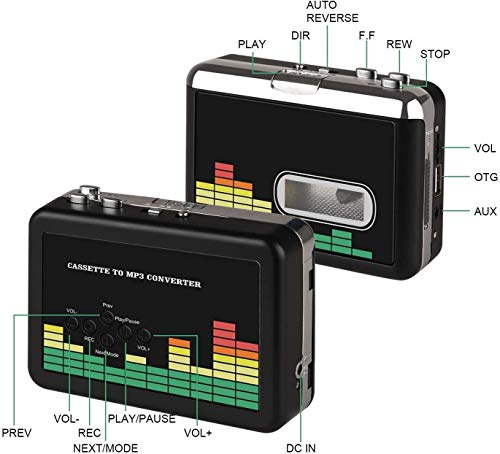 Reproductor de Cassette USB Convertidor de Cinta a MP3, Reproductor de música de Audio Walkman portátil Convertidor de Cassette a MP3 con Auriculares, no Requiere PC