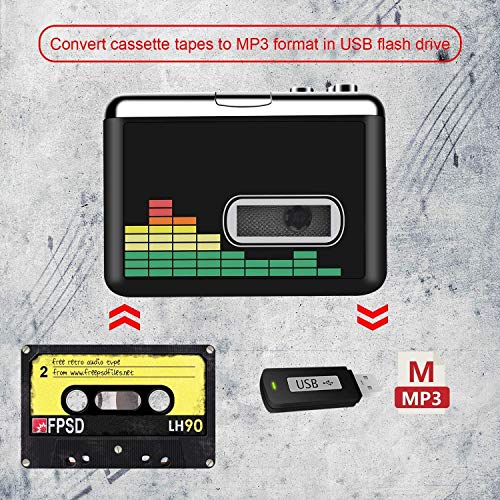 Reproductor de Cassette USB Convertidor de Cinta a MP3, Reproductor de música de Audio Walkman portátil Convertidor de Cassette a MP3 con Auriculares, no Requiere PC