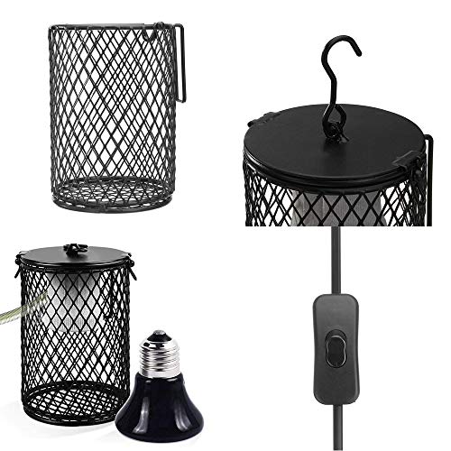Reptiles Lámpara Calefactora de Cerámica con Soporte Anti Caliente Calentador de Protección Reptil Infrarrojo Jaula de Bombilla 100W EU con Tubo Anti-mordida de 40CM