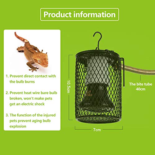 Reptiles Lámpara Calefactora de Cerámica con Soporte Anti Caliente Calentador de Protección Reptil Infrarrojo Jaula de Bombilla 100W EU con Tubo Anti-mordida de 40CM