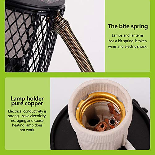 Reptiles Lámpara Calefactora de Cerámica con Soporte Anti Caliente Calentador de Protección Reptil Infrarrojo Jaula de Bombilla 100W EU con Tubo Anti-mordida de 40CM