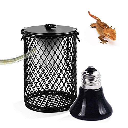 Reptiles Lámpara Calefactora de Cerámica con Soporte Anti Caliente Calentador de Protección Reptil Infrarrojo Jaula de Bombilla 100W EU con Tubo Anti-mordida de 40CM