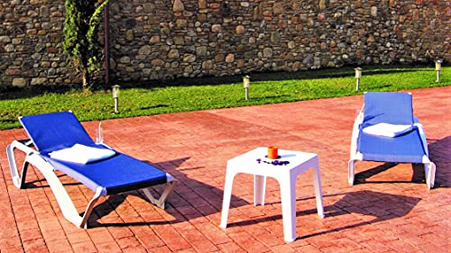RESOL Acqua Set 2 Tumbonas y 1 Mesa Auxiliar Andorra | Conjunto de Tumbonas con Ruedas Apilables | Muebles de Jardín Exterior | Estructura y Mesilla Blanca Textilene Rojo
