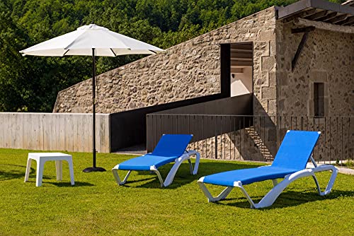 RESOL Acqua Set 2 Tumbonas y 1 Mesa Auxiliar Andorra | Conjunto de Tumbonas con Ruedas Apilables | Muebles de Jardín Exterior | Estructura y Mesilla Blanca Textilene Rojo