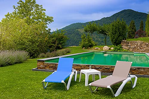 RESOL Acqua Set 2 Tumbonas y 1 Mesa Auxiliar Andorra | Conjunto de Tumbonas con Ruedas Apilables | Muebles de Jardín Exterior | Estructura y Mesilla Blanca Textilene Rojo