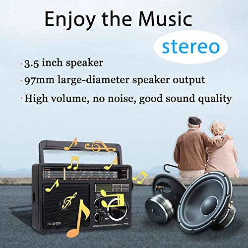 Retekess TR618 FM Am SW Radio Portátil, Radio de Onda Corta para Personas Mayores, Soporte para Disco USB, Tarjeta TF/SD, Reproductor MP3, Altavoz de 3W, Fuente de Alimentación de AC o Baterías 3D