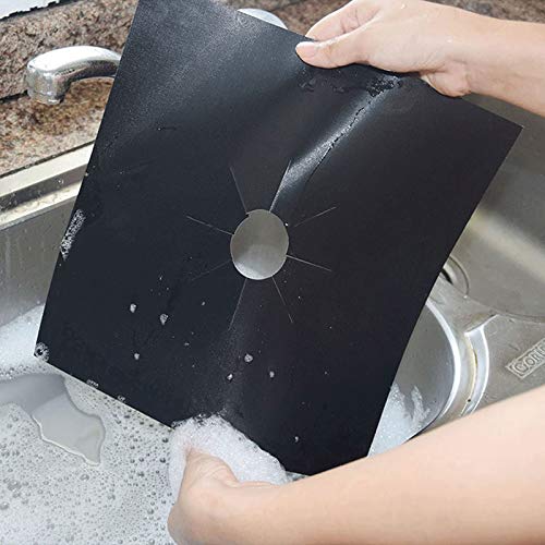 Reutilizables Protectoras Para Hornillos Gas Protectores Antiadherentes Estufa A Gas Protectoras Para Hornillos De Gas Teflón Cubiertas Para Quemadores Gas Para Varias Estufas De Gas-4 Piezas (Negro)