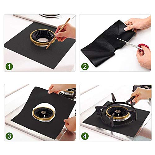 Reutilizables Protectoras Para Hornillos Gas Protectores Antiadherentes Estufa A Gas Protectoras Para Hornillos De Gas Teflón Cubiertas Para Quemadores Gas Para Varias Estufas De Gas-4 Piezas (Negro)