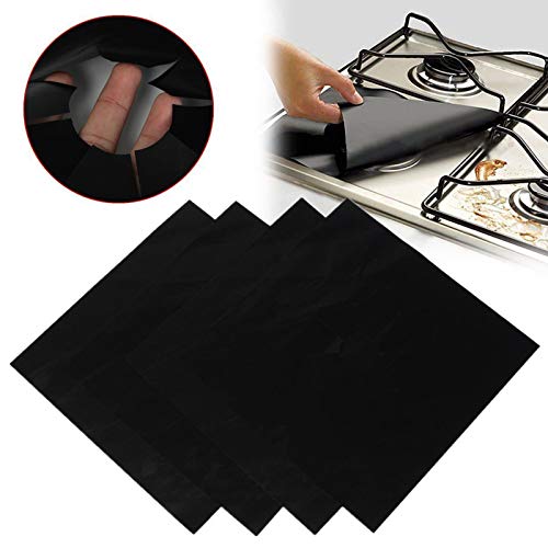 Reutilizables Protectoras Para Hornillos Gas Protectores Antiadherentes Estufa A Gas Protectoras Para Hornillos De Gas Teflón Cubiertas Para Quemadores Gas Para Varias Estufas De Gas-4 Piezas (Negro)