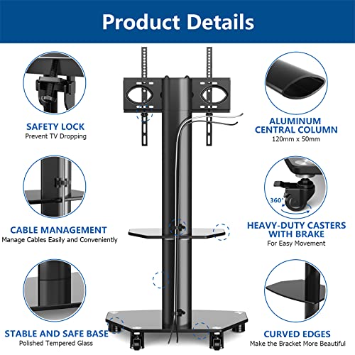 RFIVER Soporte TV Ruedas de Suelo para Television de 27 a 55 Pulgadas Soporte TV Pie con Altura Ajustable y Giratorio TF9001