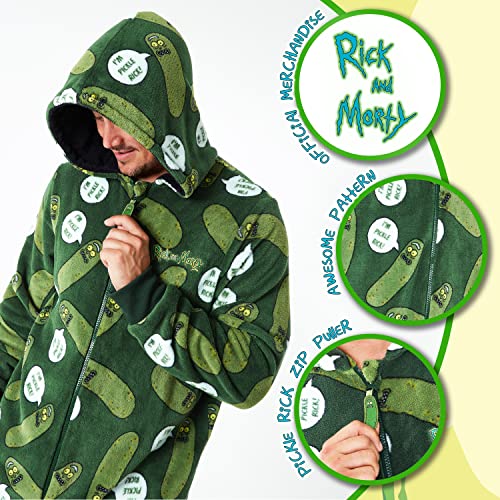 Rick and Morty Pijama Hombre Entero, Mono Pijama de Forro Polar, Pijama Hombre Invierno S-XXL, Regalo Original Hombre (Verde, XL)
