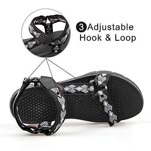 riemot Sandalias Hombre, Zapatos Verano para Caminar, Sandalias de Senderismo, Trekking, Playa, Casual, Sandalias Deportivas con Tiras, Sandalias de Punta Descubierta, M-Negro EU 42