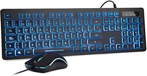 Rii Rk105 RGB Teclado y Ratón Retroiluminado con Cables ,Pack de teclado y ratón para gamers para PC Gamers, Oficina, Diseño Gráfico.