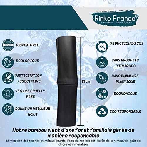Rinko France| Binchotan de bambú 5 bastón de carbón activo ecológico para purificación y mineralización de agua 100% eficiente y ecológico, pinza elegante de bambú incluida.