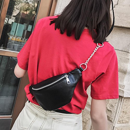 Riñonera Mujer Negra, Everpert Cintura Mujeres Cremallera Hombro Cinturón Crossbody Bolso (Negro)