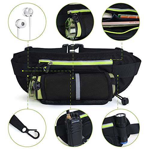 Riñonera Running con Soporte para Botella de Agua [sin Botella] – Soporte de teléfono Impermeable para Entrenamiento, Ciclismo, Viaje y más –con Tiras Reflectantes y Agujero para Auriculares