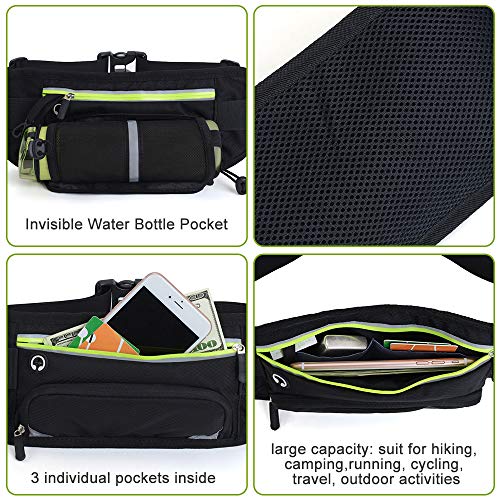 Riñonera Running con Soporte para Botella de Agua [sin Botella] – Soporte de teléfono Impermeable para Entrenamiento, Ciclismo, Viaje y más –con Tiras Reflectantes y Agujero para Auriculares