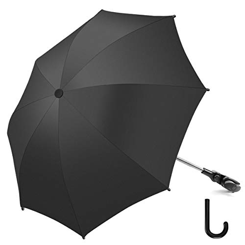 RIOGOO Sombrilla Sombrilla Sombrilla Universal 50+ UV Sombrilla de protección solar para bebés y bebés con manija de paraguas para cochecito, silla de paseo, silla de paseo y Buggy-Black