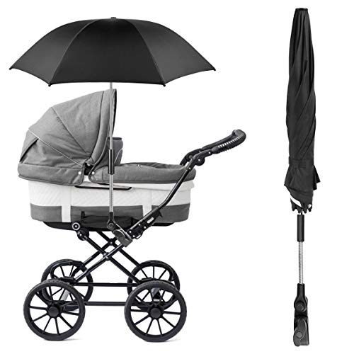 RIOGOO Sombrilla Sombrilla Sombrilla Universal 50+ UV Sombrilla de protección solar para bebés y bebés con manija de paraguas para cochecito, silla de paseo, silla de paseo y Buggy-Black