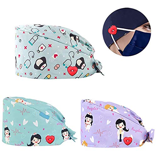 Riou Gorro Quirofano para Hombres y Mujeres Gorro de Enfermería Médico para Pelo Largo Reutilizable Gorro Quirúrgico Algodón Vendaje Ajustable Gorro de Cirugía