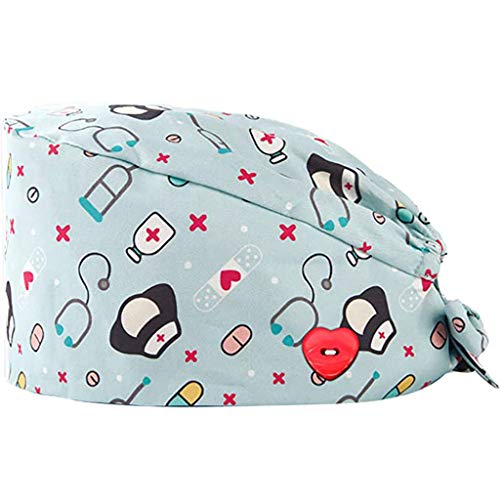 Riou Gorro Quirofano para Hombres y Mujeres Gorro de Enfermería Médico para Pelo Largo Reutilizable Gorro Quirúrgico Algodón Vendaje Ajustable Gorro de Cirugía