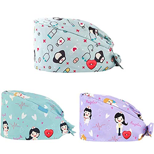 Riou Gorro Quirofano para Hombres y Mujeres Gorro de Enfermería Médico para Pelo Largo Reutilizable Gorro Quirúrgico Algodón Vendaje Ajustable Gorro de Cirugía