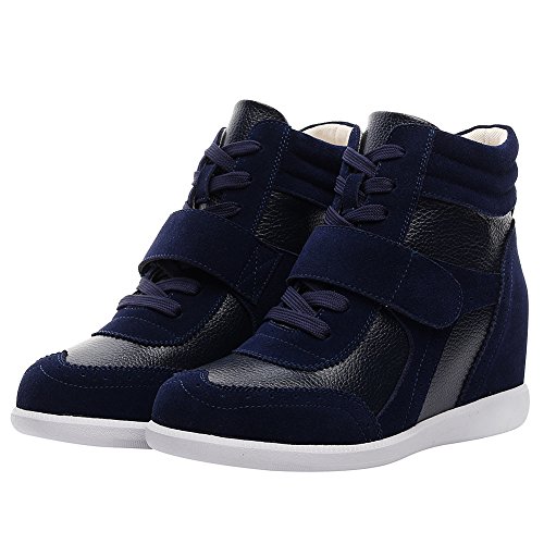 rismart Mujer Tacón De Cuña Velcro Brogue Casual Ante Zapatillas Zapatos SN8599A(Azul Marino,36.5 EU)