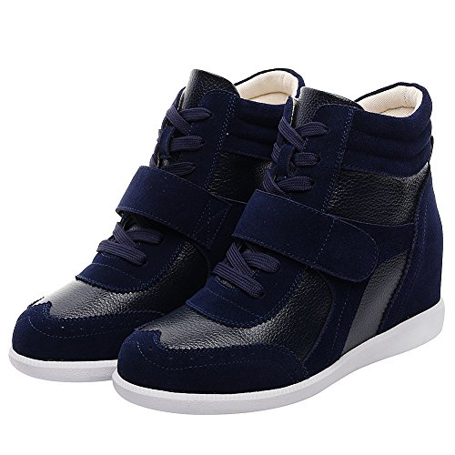 rismart Mujer Tacón De Cuña Velcro Brogue Casual Ante Zapatillas Zapatos SN8599A(Azul Marino,36.5 EU)