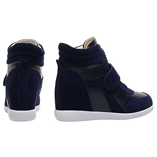 rismart Mujer Tacón De Cuña Velcro Brogue Casual Ante Zapatillas Zapatos SN8599A(Azul Marino,36.5 EU)