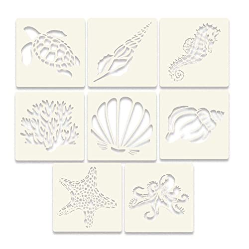 Riveryy 8 Piezas Oceano Plantillas de Animales Plantillas de Plástico Reutilizables de Pintura de Animales para Niños Cuaderno Diario Scrapbooking Pintura Sobre Tarjetas de Madera (13 x 13 cm)