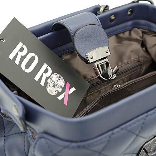 Ro Rox Bolso bandolera - [Cartera de doctor] bolsos de estilo vintage retro Para Mujer [Azul marino (acolchado)-Medio}