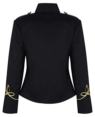 Ro Rox Chaqueta Ajustada de Desfile Militar Emo Punk Percusionista de estilo napoleónico en para Damas - Negro & Dorado (L)