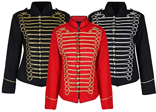 Ro Rox Chaqueta Ajustada de Desfile Militar Emo Punk Percusionista de estilo napoleónico en para Damas - Negro & Dorado (L)