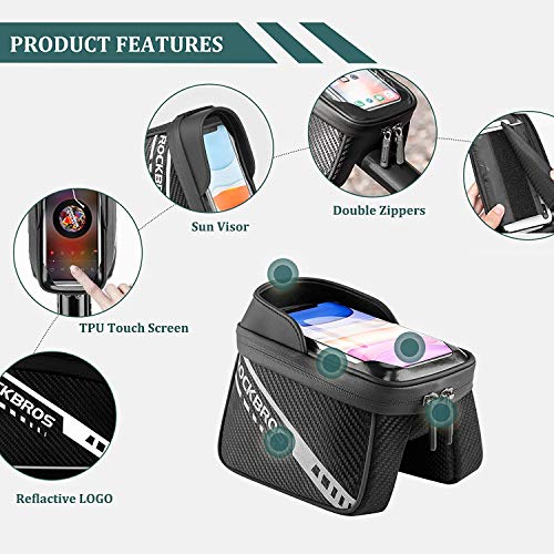 ROCKBROS Bolsa Manillar Cuadro de Bicicleta Doble Alforja Pantalla Táctil para MTB Carretera Compatible con Teléfono Móvil de 7,5 Pulgadas