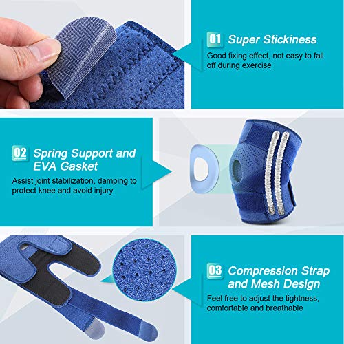 Rodilleras Deportivas con Soporte de Resorte, Rodilleras Menisco y Ligamento Se Adapta al Protector de Rótula Abierto Prevenir Desgarro de Menisco, Artritis, Ligamento Cruzado Anterior (Azul)