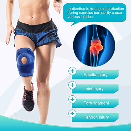 Rodilleras Deportivas con Soporte de Resorte, Rodilleras Menisco y Ligamento Se Adapta al Protector de Rótula Abierto Prevenir Desgarro de Menisco, Artritis, Ligamento Cruzado Anterior (Azul)