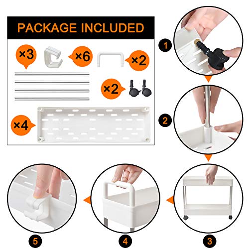 Ronlap Carrito de Servicio Carrito de Cocina Carrito de baño Carrito de baño 4 Niveles Carrito Multiusos Estante de Cocina con Gancho para asa, Estante Estrecho para Cocina, baño, Blanco
