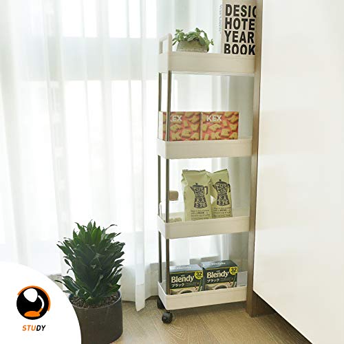 Ronlap Carrito de Servicio Carrito de Cocina Carrito de baño Carrito de baño 4 Niveles Carrito Multiusos Estante de Cocina con Gancho para asa, Estante Estrecho para Cocina, baño, Blanco