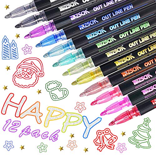 Rotuladores de Doble LíNea, 12 Colores Rotulador Album Rotuladores Purpurina, Boligrafps Doble Linea para Tarjetas NavideñAs, áLbumes de Fotos, Garabatos, áLbumes de Recortes