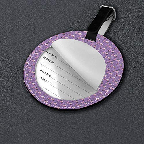 Round Travel Luggage Tags,Vintage Deep Deck Girlie Scooters On A Purple Shaded Background,Leather Baggage Tag