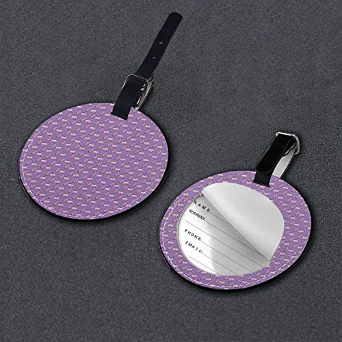 Round Travel Luggage Tags,Vintage Deep Deck Girlie Scooters On A Purple Shaded Background,Leather Baggage Tag