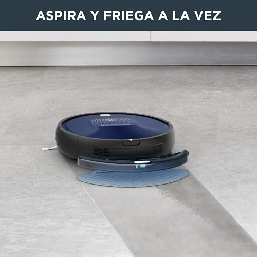 Rowenta RR6871WH Smart Force Explorer Aqua - Robot aspirador 2 en 1, aspira y friega, con sensores anticaída, bateria ion-litio de 150 minutos de autonomía, incluye mando a distancia y base de carga
