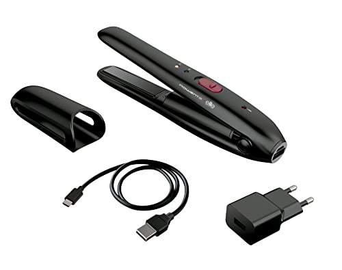 Rowenta Touch Up y Go SF1312 Plancha pelo, placas cerámicas, alisador de cabello, batería portátil, funcionamiento inalámbrico con 25 min autonomía, hasta 200 grados Celsius