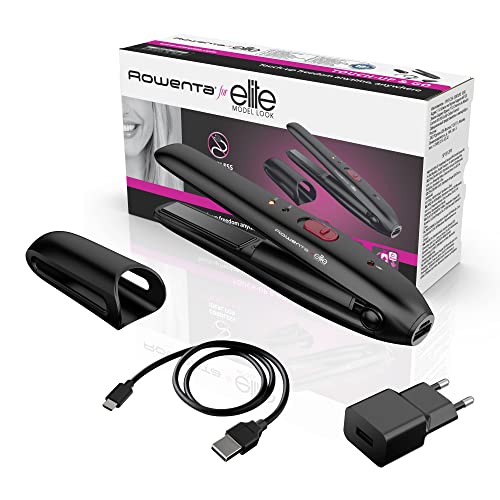 Rowenta Touch Up y Go SF1312 Plancha pelo, placas cerámicas, alisador de cabello, batería portátil, funcionamiento inalámbrico con 25 min autonomía, hasta 200 grados Celsius