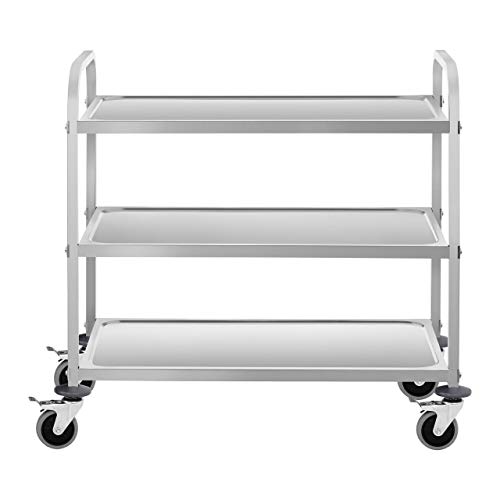 Royal Catering Carro De Servicio En Acero Inoxidable Camarera RCSW 3B (3 estantes, Distancia entre estantes: 30 cm, Capacidad de carga 240 kg)